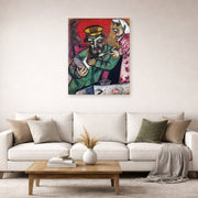 Unframed poster print of Marc Chagall's The Spoonful of Milk displayed on a wall in a living room