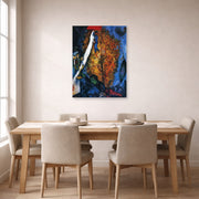 Unframed poster print of Marc Chagall's The Tree of Life displayed on a wall in a dining room