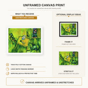 Marc Chagall - The Yellow Room canvas print size comparison and framing display infographic