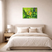 Gallery-wrapped canvas print of Marc Chagall's The Yellow Room displayed on a wall in a bedroom