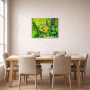 Gallery-wrapped canvas print of Marc Chagall's The Yellow Room displayed on a wall in a dining room