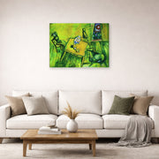 Gallery-wrapped canvas print of Marc Chagall's The Yellow Room displayed on a wall in a living room