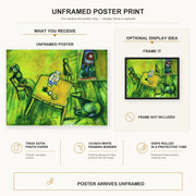 Marc Chagall - The Yellow Room poster print size comparison and framing display infographic