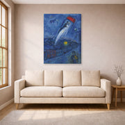 Gallery-wrapped canvas print of Marc Chagall's Vision Des Mariés displayed on a wall in a living room
