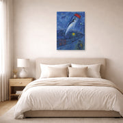 Unframed poster print of Marc Chagall's Vision Des Mariés displayed on a wall in a bedroom