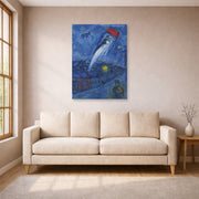 Unframed poster print of Marc Chagall's Vision Des Mariés displayed on a wall in a living room