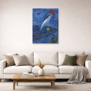 Unframed poster print of Marc Chagall's Vision Des Mariés displayed on a wall in a living room