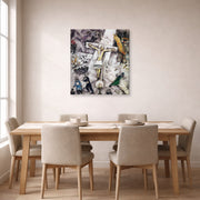 Gallery-wrapped canvas print of Marc Chagall's White Crucifixion displayed on a wall in a dining room