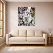 Gallery-wrapped canvas print of Marc Chagall's White Crucifixion displayed on a wall in a living room