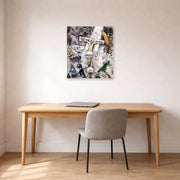 Unframed poster print of Marc Chagall's White Crucifixion displayed on a wall in an office