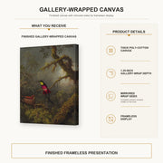 Martin Johnson Heade - A Pair of Nesting Crimson Topaz Hummingbirds gallery wrap canvas construction and hanging details infographic