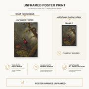 Martin Johnson Heade - A Pair of Nesting Crimson Topaz Hummingbirds poster print size comparison and framing display infographic