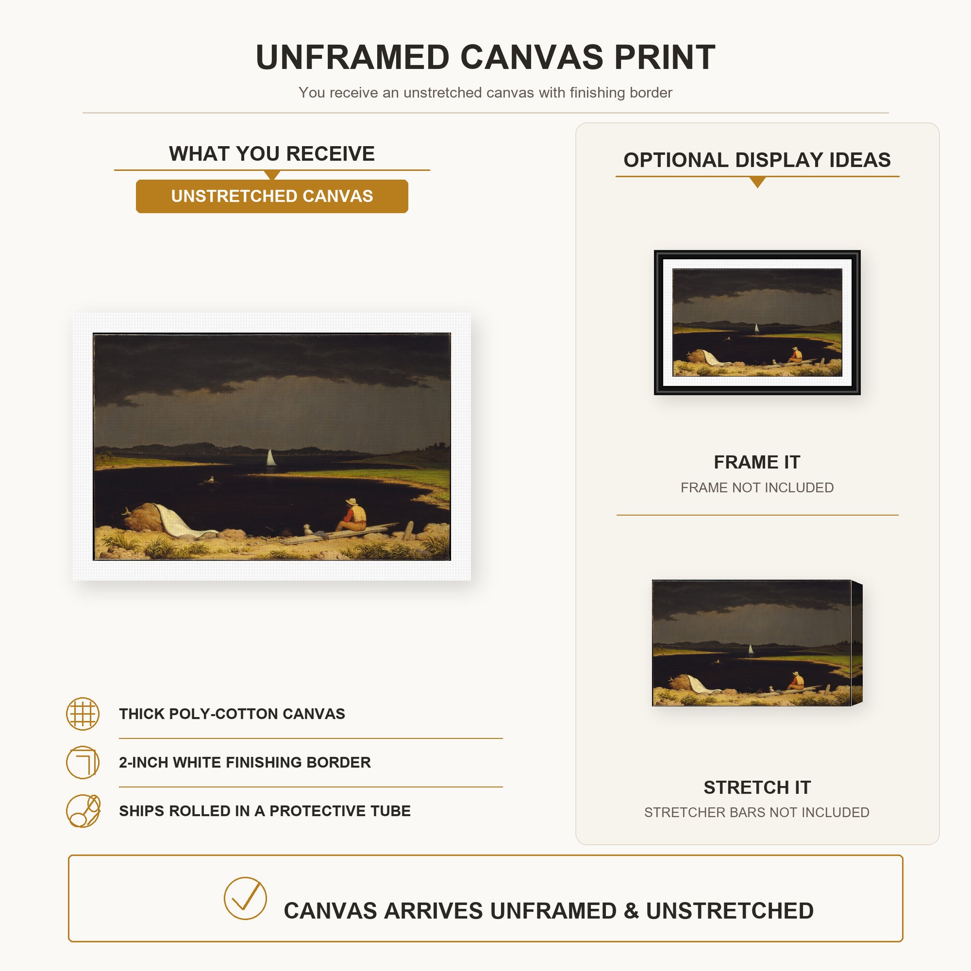 Martin Johnson Heade - Approaching Thunder Storm canvas print size comparison and framing display infographic