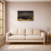 Gallery-wrapped canvas print of Martin Johnson Heade's 'Approaching Thunder Storm' displayed on a wall in a living room