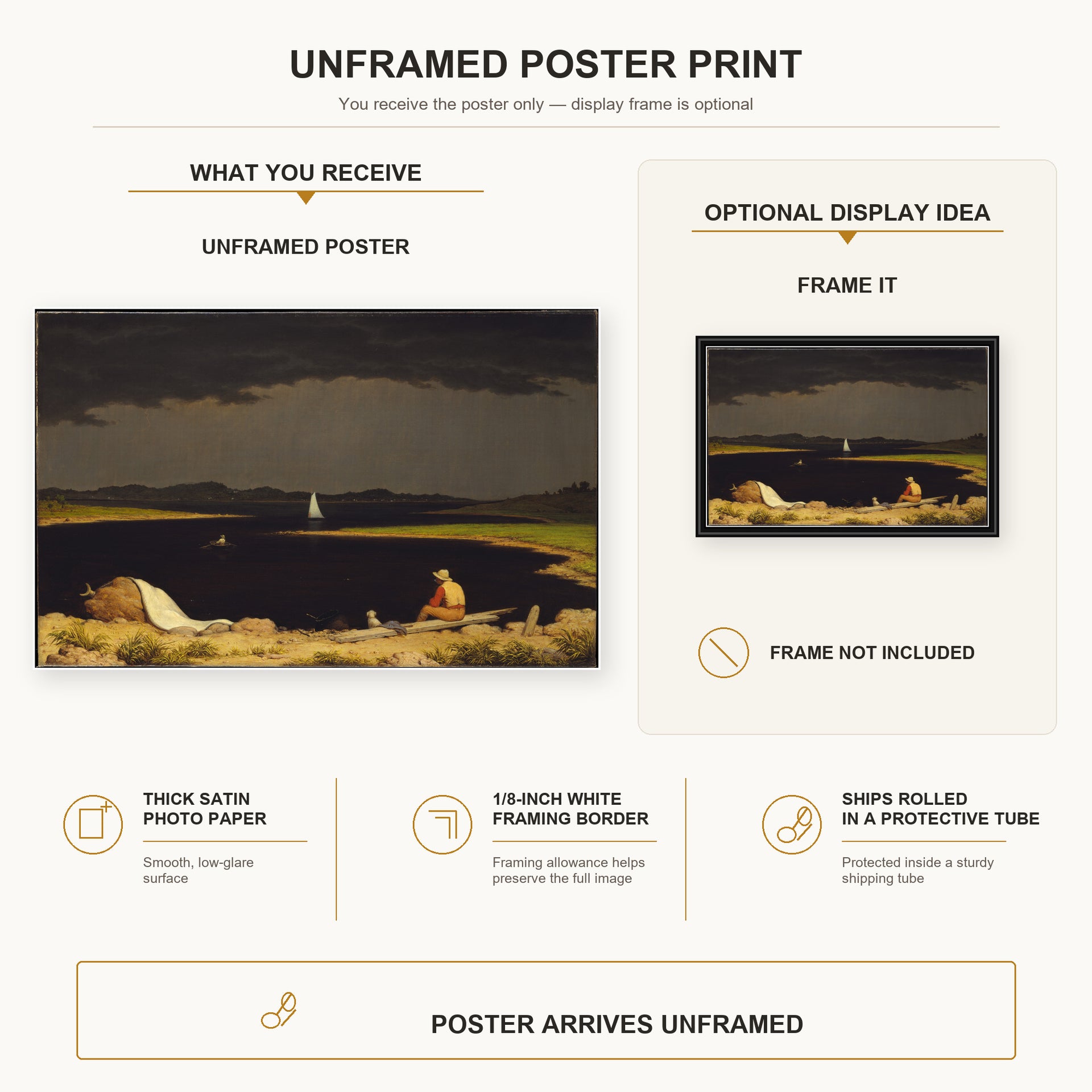 Martin Johnson Heade - Approaching Thunder Storm poster print size comparison and framing display infographic