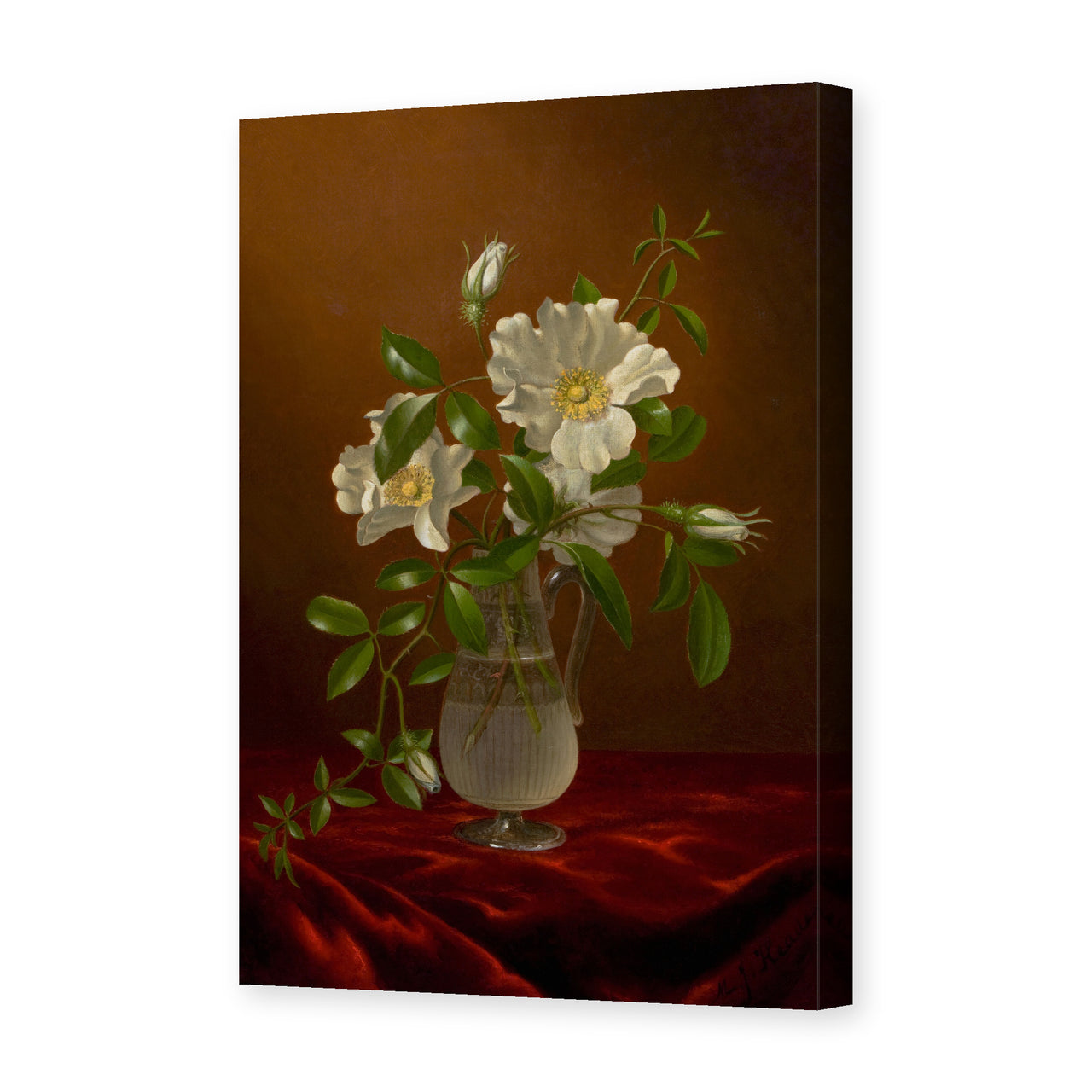 Martin Johnson Heade's 'Cherokee Roses in a Glass' painting reproduced as a gallery-wrapped canvas print
