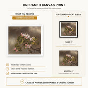 Martin Johnson Heade - Hummingbird and Apple Blossoms canvas print size comparison and framing display infographic