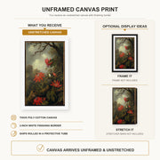 Martin Johnson Heade - Hummingbird and Passionflowers canvas print size comparison and framing display infographic