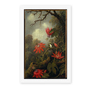 Martin Johnson Heade's 'Hummingbird and Passionflowers' painting reproduced as a rolled canvas print