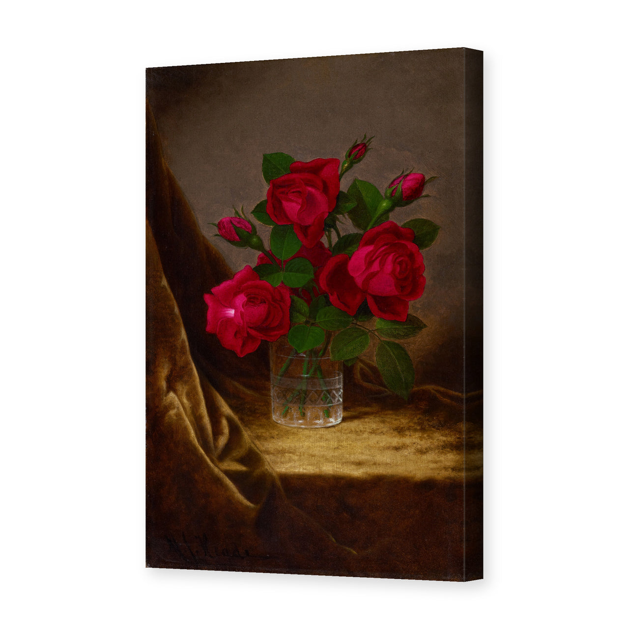 Martin Johnson Heade's 'Jacqueminot Roses' painting reproduced as a gallery-wrapped canvas print