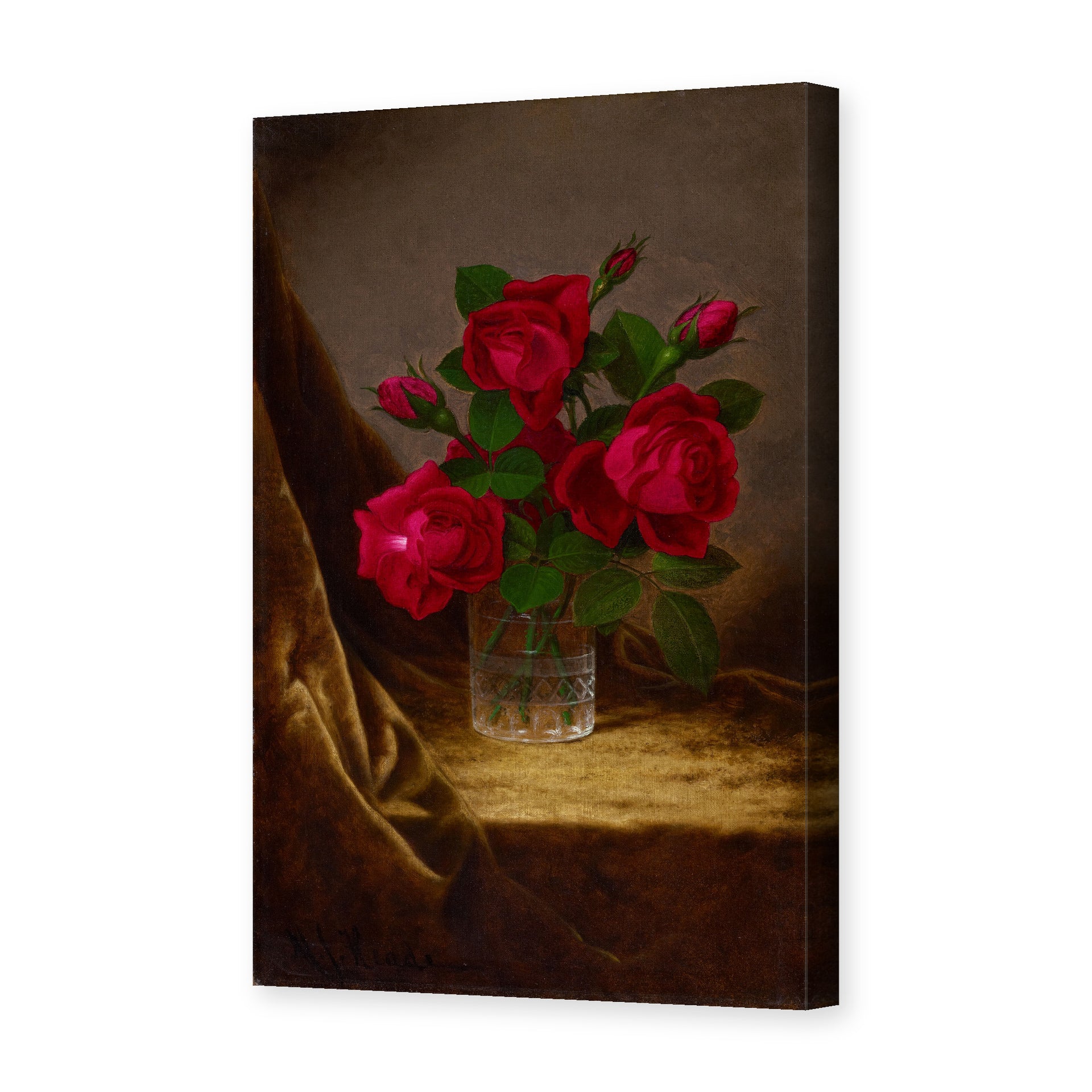 Martin Johnson Heade's 'Jacqueminot Roses' painting reproduced as a gallery-wrapped canvas print