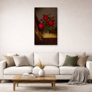 Gallery-wrapped canvas print of Martin Johnson Heade's 'Jacqueminot Roses' displayed on a wall in a living room