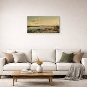 Gallery-wrapped canvas print of Martin Johnson Heade's 'Lake George' displayed on a wall in a living room