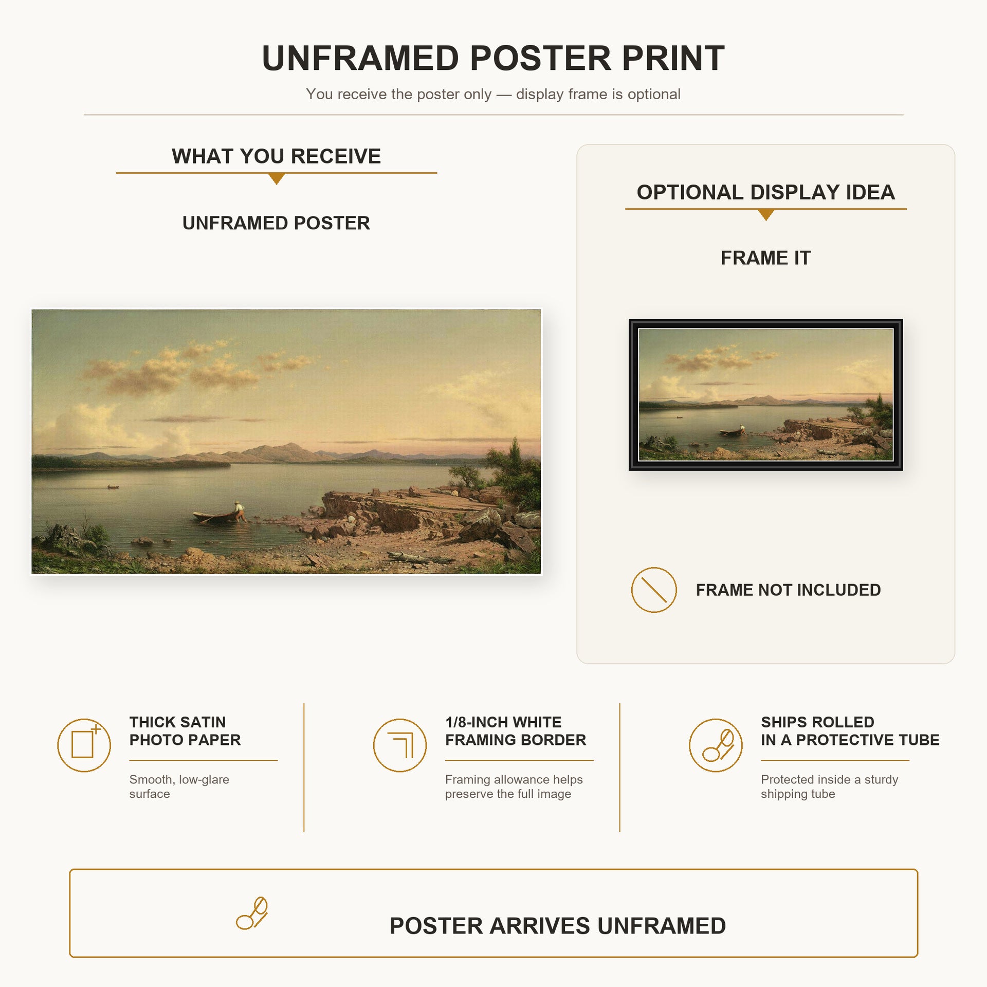 Martin Johnson Heade - Lake George poster print size comparison and framing display infographic