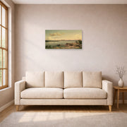 Unframed poster print of Martin Johnson Heade's 'Lake George' displayed on a wall in a living room