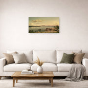 Unframed poster print of Martin Johnson Heade's 'Lake George' displayed on a wall in a living room