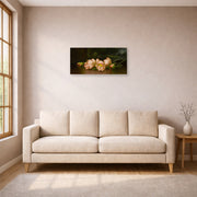Unframed poster print of Martin Johnson Heade's 'Lotus Flowers' displayed on a wall in a living room