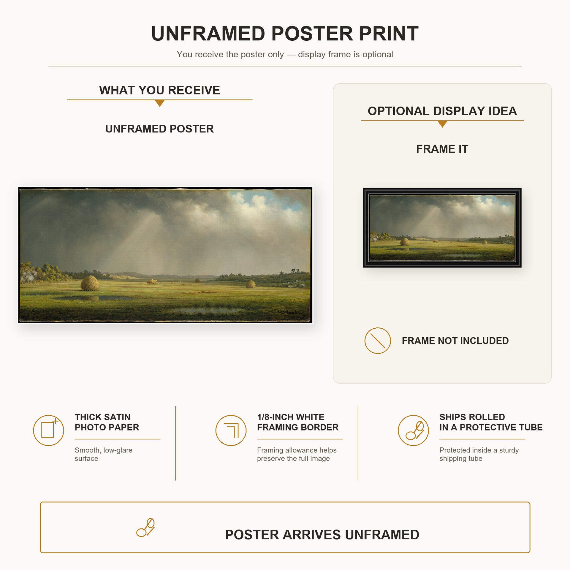 Martin Johnson Heade - Newburyport Meadows poster print size comparison and framing display infographic