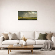 Unframed poster print of Martin Johnson Heade's 'Newburyport Meadows' displayed on a wall in a living room