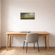 Unframed poster print of Martin Johnson Heade's 'Newburyport Meadows' displayed on a wall in a office