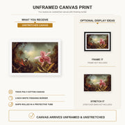 Martin Johnson Heade - Orchid with Two Hummingbirds canvas print size comparison and framing display infographic