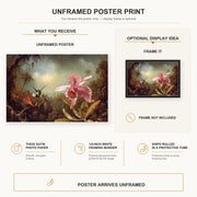 Martin Johnson Heade - Orchid with Two Hummingbirds poster print size comparison and framing display infographic