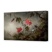 Martin Johnson Heade's 'Passion Flowers and Hummingbirds' painting reproduced as a gallery-wrapped canvas print