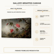 Martin Johnson Heade - Passion Flowers and Hummingbirds gallery wrap canvas construction and hanging details infographic