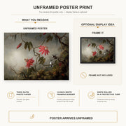 Martin Johnson Heade - Passion Flowers and Hummingbirds poster print size comparison and framing display infographic