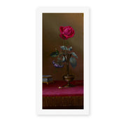 Martin Johnson Heade's 'Red Rose and Heliotrope in a Vase' painting reproduced as a rolled canvas print