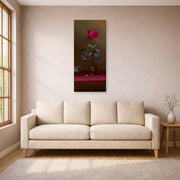 Gallery-wrapped canvas print of Martin Johnson Heade's 'Red Rose and Heliotrope in a Vase' displayed on a wall in a living room