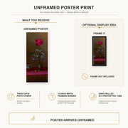 Martin Johnson Heade - Red Rose and Heliotrope in a Vase poster print size comparison and framing display infographic