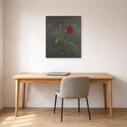 Gallery-wrapped canvas print of Martin Johnson Heade's 'Red Rose with Ruby Throat' displayed on a wall in a office