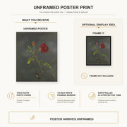 Martin Johnson Heade - Red Rose with Ruby Throat poster print size comparison and framing display infographic