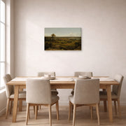 Gallery-wrapped canvas print of Martin Johnson Heade's 'Rocks in New England' displayed on a wall in a dining room