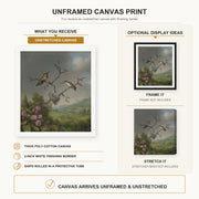 Martin Johnson Heade - Ruby Throated Hummingbird canvas print size comparison and framing display infographic