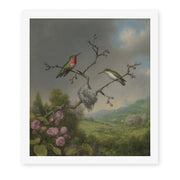 Martin Johnson Heade's 'Ruby Throated Hummingbird' painting reproduced as a rolled canvas print