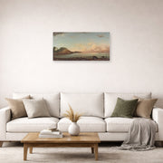Unframed poster print of Martin Johnson Heade's 'Singing Beach, Manchester, Massachusetts' displayed on a wall in a living room