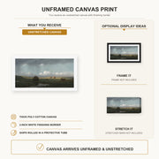 Martin Johnson Heade - Sudden Shower Newbury Marshes canvas print size comparison and framing display infographic