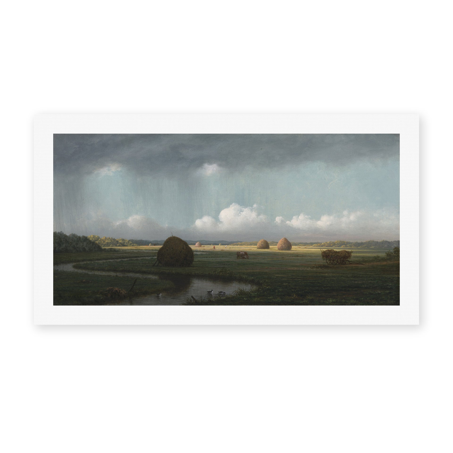 Martin Johnson Heade's 'Sudden Shower Newbury Marshes' painting reproduced as a rolled canvas print